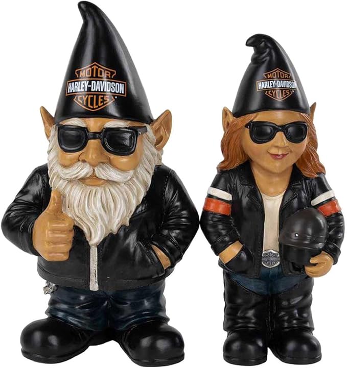 Harley-Davidson Bar & Shield Sculpted Biker Garden Gnome Ace, Indoor/Outdoor Use