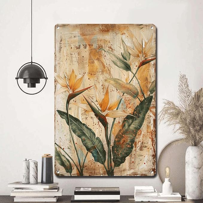 Metal Sign Tin Sign Vintage Wall Art Rustic Elegance Bird of Paradise Tin Sign for Vintage Wall Decor Shabby Chic Interiors and Corrosi Bathroom Signs for Home for Pub 6×8 Inches