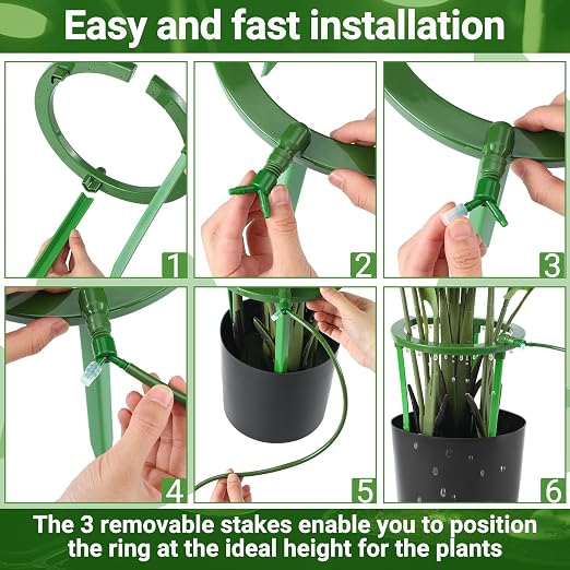 Tujoe 4 Sets Drip Irrigation Ring Water Ring 3 Leg Support Drip Emitter with 1/8 Inch Barbed Inlet Fitting Removable Stakes for Grow Media Irrigation System Rain Watering Tree Plants (9 Inch)