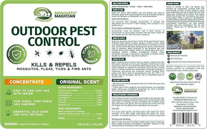 Mosquito Magician Hose End Sprayer with 1 Gallon Liquid Concentrate – Outdoor Mosquito Killer, Flea Yard Spray, Fire Ant Control, Safe for People & Pets, Mosquito Repellent for Lawn, Patio & Plants