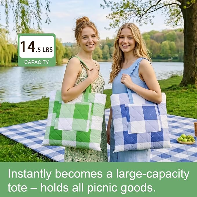 2 in 1 Tote Picnic Blanket Waterproof Outdoor Camping Mat,Large Capacity Beach Blanket 80''x80'' 7 Layers Easy to Foldable and Carry.