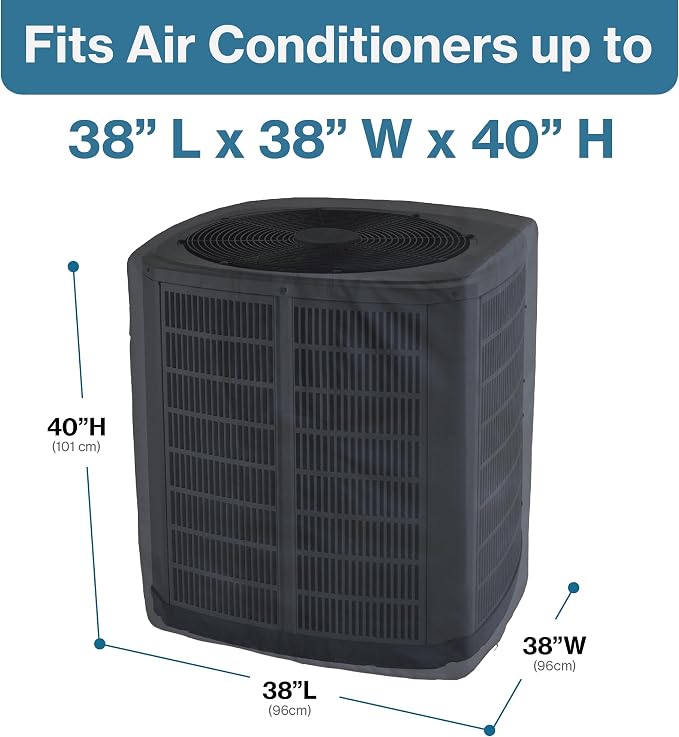 Air Conditioner Cover for Outside Units - 38”L x 38”W x 40”H inch, Heavy Duty 600D Tear Resistant Material, Weatherproof and Windproof, Universal Waterproof AC Unit Condenser Cover Outdoor – Black