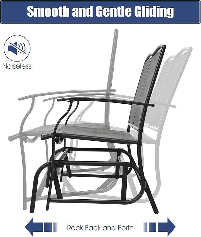 Giantex Patio Glider Benches for Outside, Swing Glider Chair with Steel Frame, 400 LBS Capacity, Patio Swing Rocker, 2-Person Loveseat for Backyard, Poolside, Lawn, Balcony, Porch Glider Bench(Gray)