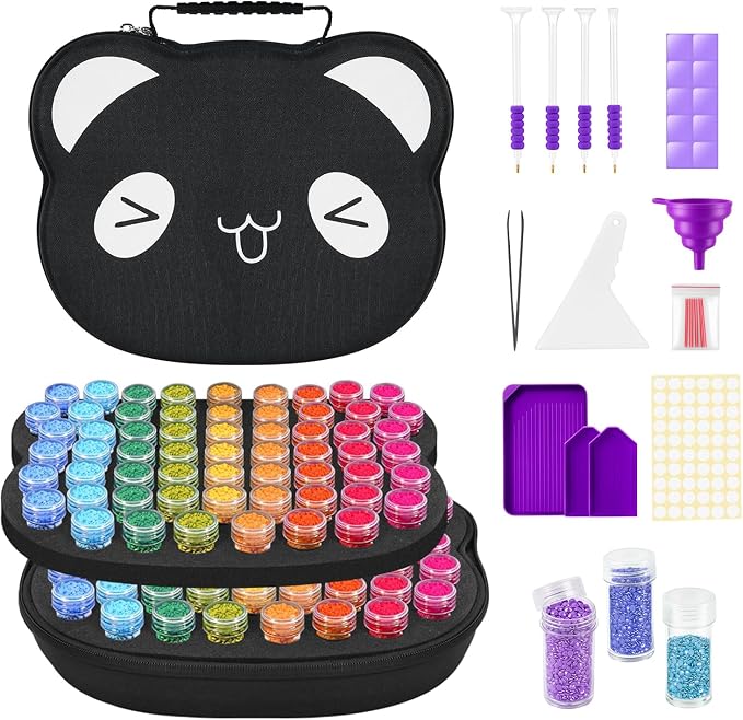 ZORETCO Diamond Painting Storage Containers,120 Slots Diamond Art Accessories, 5D Diamond Painting Kits with Tools for Jewelry Bead Rhinestones Organizer (120-Black)
