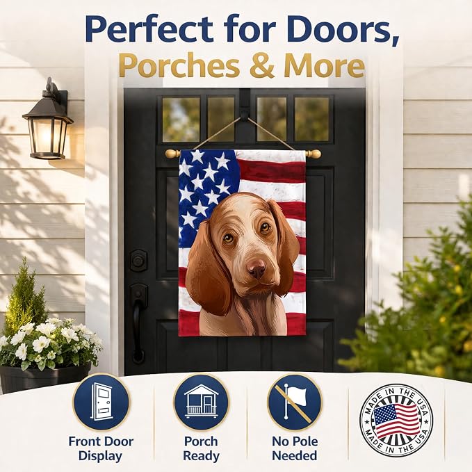 Caroline's Treasures CK6456CHF Bracco Italiano Dog American Flag House Flag Large Porch Sleeve Pole Decorative Outside Yard Banner Artwork Wall Hanging, Polyester, House Size, Multicolor