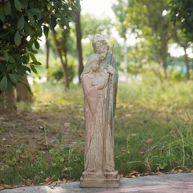 Holy Family Garden Statue Large Catholic Outdoor Sculpture H31.5” Big Sacred St Joseph Tall Virgin Mary Religious Saint Mother of God Outside Yard Lawn Patio Painted Resin