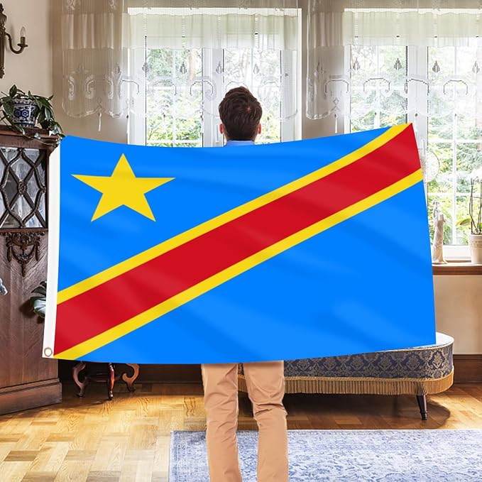 Ahfulife DRC Flag 3x5 Ft for World Cup Decorations 2026, 1 Pc Large Democratic Republic of the Congo National Flag for Outdoor Indoor, Double Sided for Independence Day, Party Street Decor