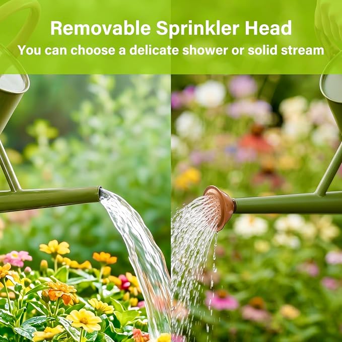 Watering Can for Outdoor&Indoor Plants，1.5 Gallon（5.7L） Metal Watering Can with with Removable Spout，Large Galvanized Steel Garden Flower Water Can Watering Pot with 2 Handles,Dark Green
