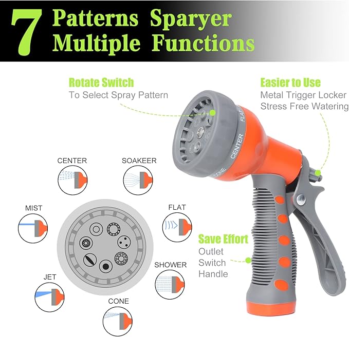 Kink Free Garden Hose 25ft 5/8", Heavy Duty Hybrid Water Hose, Ultra Durable Flexible Rubber Hose with Sprayer Nozzle,Leakproof Yard Outdoor Hose with Brass Solid Connector