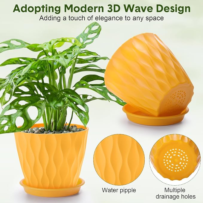 48 Pack 4 Inch Plant Pots Bulk Small Pots for Succulents Waffle Texture Plastic Planter with Drainage Holes and Saucers for Indoor Outdoor Plants Flowers, Seedlings (Multiple Colors)