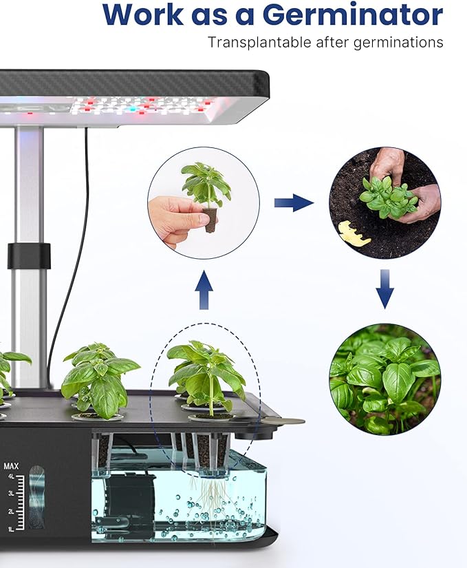 iDOO Indoor Garden Hydroponics Growing System for Growing Plants & Lettuce | Herb Garden with 12 Pods Plant Germination Kit, LED Grow Light, Adjustable Height, Auto-Timer, Hydrophonic Planter
