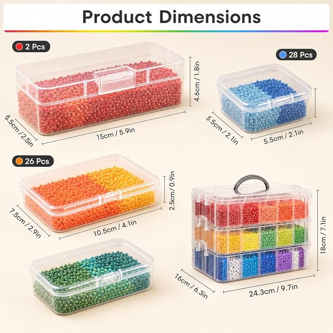 Bead Organizers and Storage, 56 Pcs Small Plastic Containers with Lids and 3-Tier Stackable Storage Box, Mini Clear Organizers for Jewelry Toys Craft Storage (3 tire different sizes 56pcs)