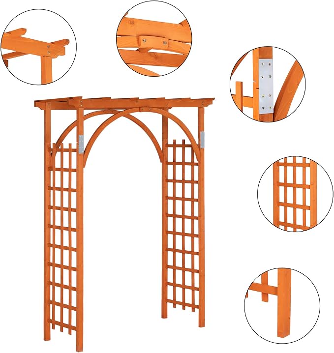 VINGLI 85in Wooden Arbor Garden Arch, Wedding Arch for Ceremony, Wood Trellis for Plant Climbing, Christmas Decor Pergola for Garden Backyard, Lawn (Golden Brown)