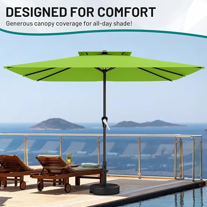 AreShark 8'x10' 2 Tiers Rectangular Patio Umbrella - Outdoor Umbrella Waterproof UV Protection, Market Table Umbrella w/Crank for Pool, Backyard, Deck(Apple Green)