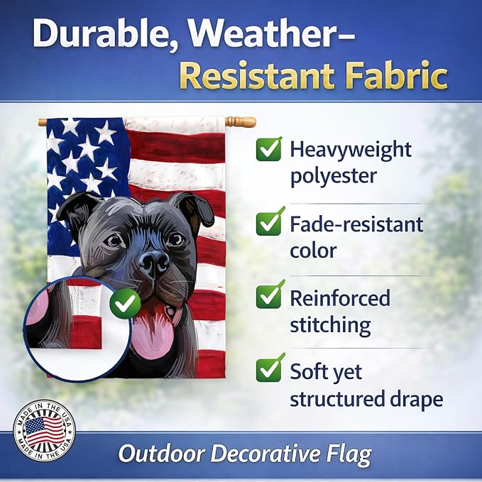 Caroline's Treasures CK6724CHF Staffordshire Bull Terrier American Flag House Flag Large Porch Sleeve Pole Decorative Outside Yard Banner Artwork Wall Hanging, Polyester, House Size, Multicolor