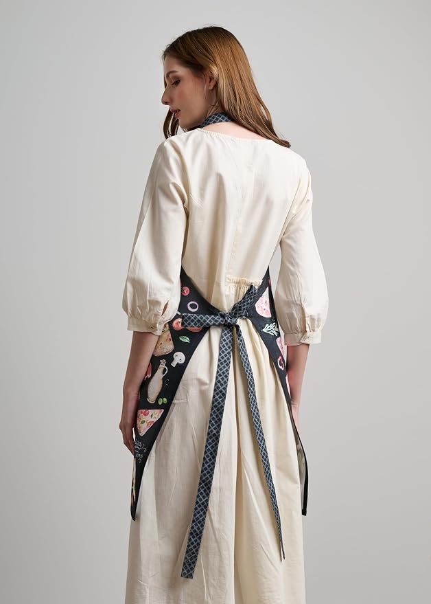 Maison d' Hermine Aprons for women with Pocket 100% Cotton (27.50"x31.50") | Adjustable Neck Strap & long ties Apron Men Chef Wedding Cooking Gardening Server Maid