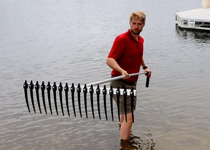 Lake Weed Cleanup Kit Aquatic Lake & Pond Weed Cutter 49" Razor Sharp Aquatic Lake Weed Cutter and RakeZilla Heavy Duty Lake Rake with Long Tines - Beach/Shoreline Cleaning Package
