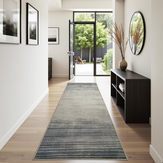 Joydeco 2x6 Runner Rug for Hallway, Modern Abstract Non-Slip Soft Washable Rugs, Low Pile Carpet for Entryway, Bedroom, Kitchen, Laundry, Beige & White & Dark Gray