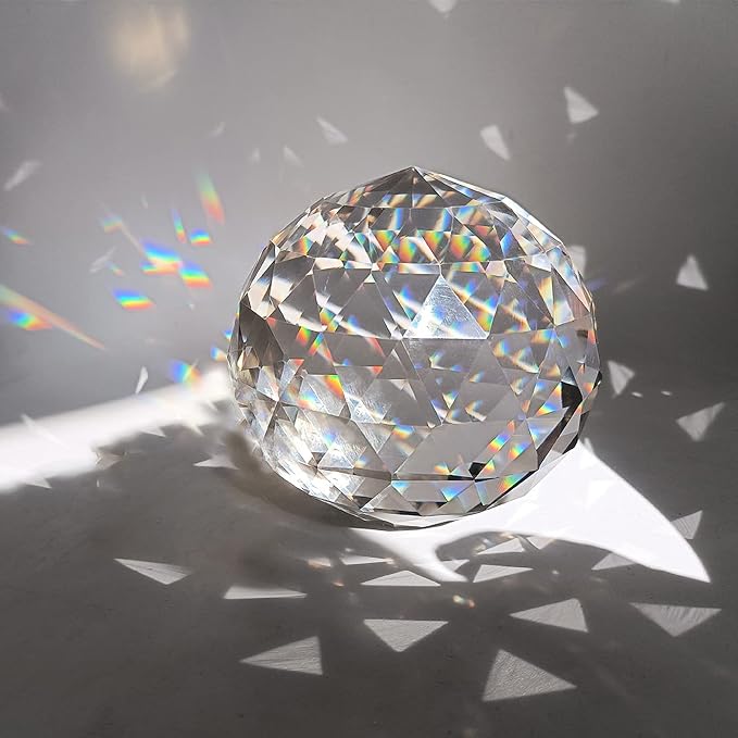 Tirifer Clear Glass Crystal Ball Prisms with Stand, Window Rainbow Maker Sphere Faceted Gazing Ball for Home Décor, Christmas, Wedding, Suncatcher (120mm/4.72in)
