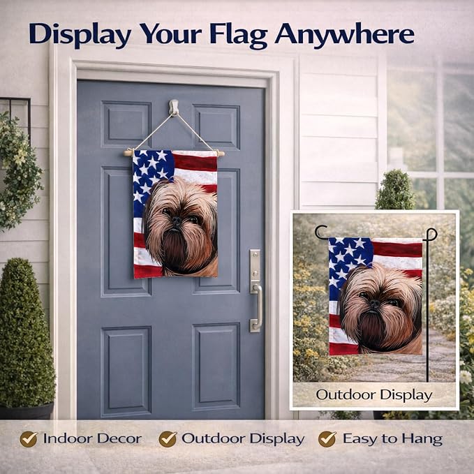 Caroline's Treasures CK6552GF Griffon Bruxellois Dog American Flag Garden Flag Mailbox Flag Decorative Yard Flag Banner Outside Patio Artwork Yard Flower Beds, Garden Size, Multicolor