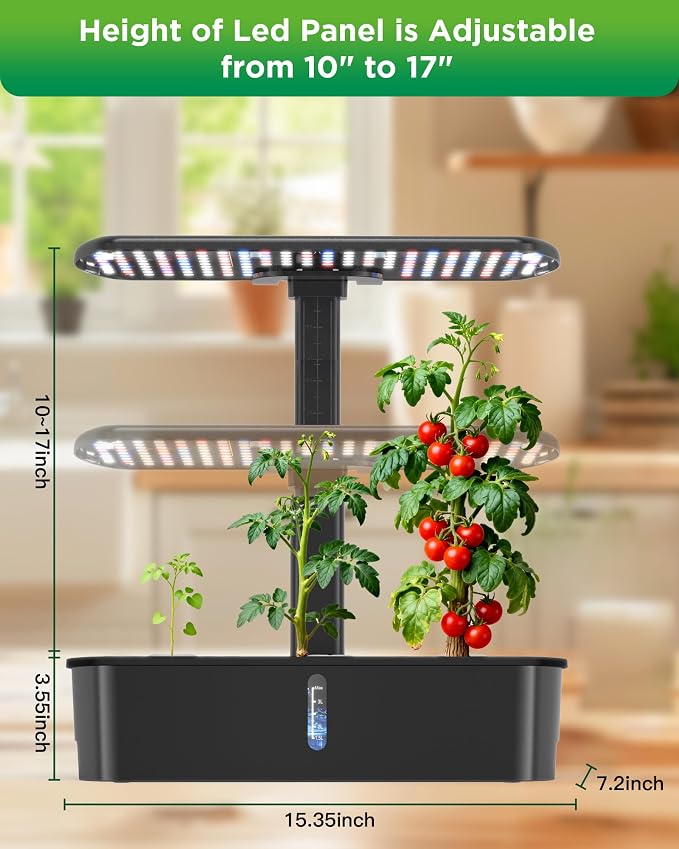 Hydroponics Growing System Kit 12 Pods Indoor Garden, Hydroponic Indoor Herb Garden Kit with Grow Light, Smart in Door Gardening Gifts for Women, Adjustable Height, Auto Timer, Quiet Pump