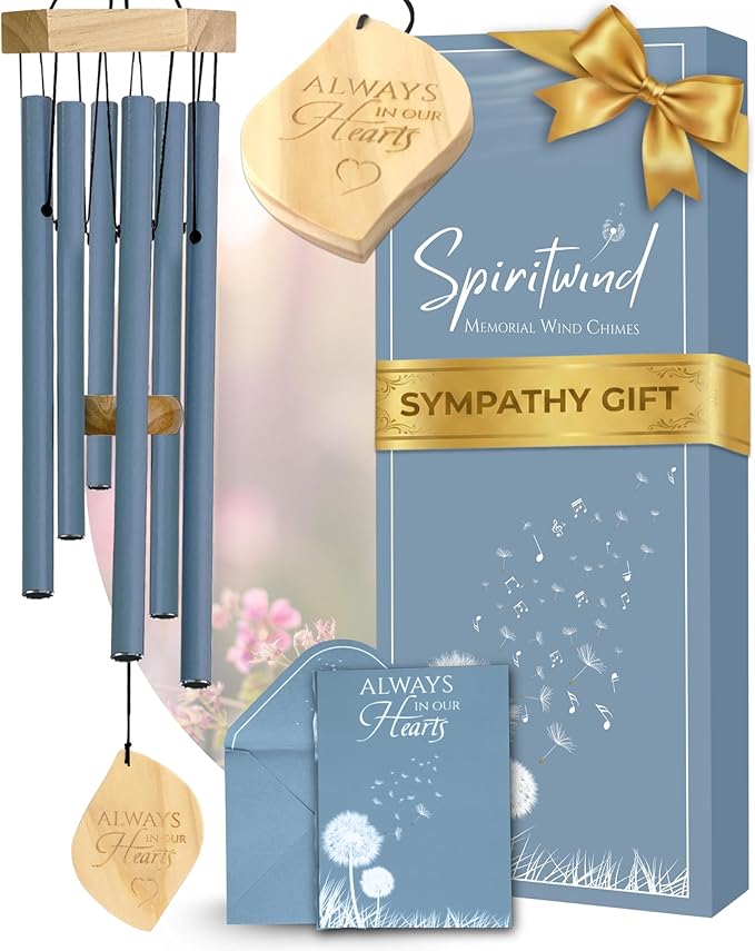 Ocean Blue Memorial Wind Chimes for Loss of Loved One - Beautifully Packaged, Tranquil Sounding Sympathy Wind Chimes for Outside - A Deeply Meaningful Sympathy Gift or as Memorial Gifts for Loss (32")