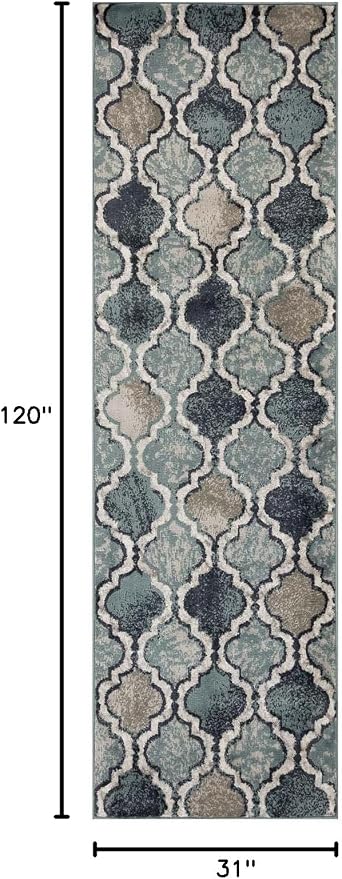 Superior Indoor Runner Rugs, Modern Area Rug, 2'7"x10', Blue Ivory | Geometric Design Floor Décor, Easy Care High Traffic Areas Living Dining Room, Bedroom, Office, Entryway, Viking Collection