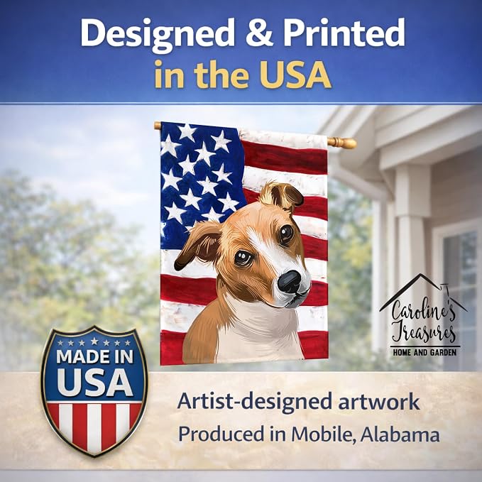 Caroline's Treasures CK6647CHF Plummer Terrier American Flag House Flag Large Porch Sleeve Pole Decorative Outside Yard Banner Artwork Wall Hanging, Polyester, House Size, Multicolor