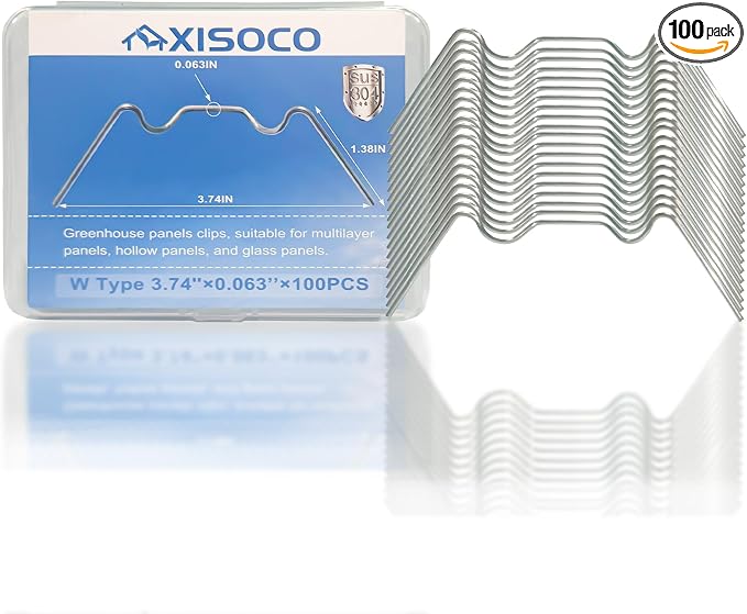 100PCS Greenhouse Glazing Clips Stainless Steel Long 95mm/3.74IN W Type Clips for Greenhouse Panels Fixation