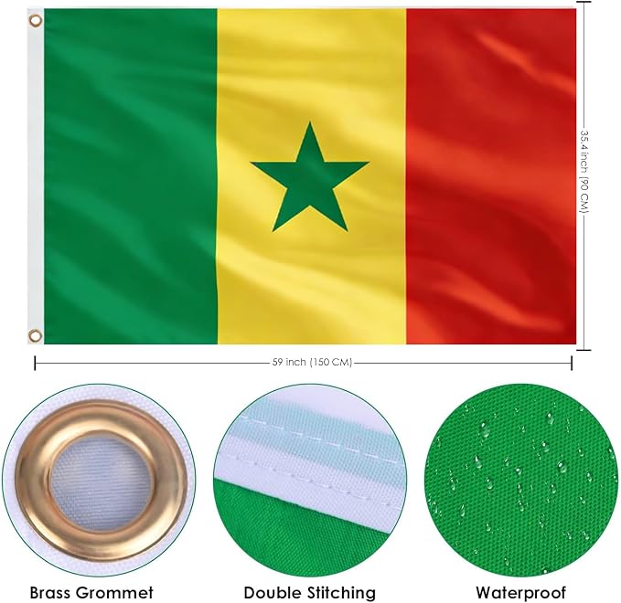 Ahfulife Senegal Flag 3x5 Ft for World Cup Decorations 2026, 1 Pc Large Senegalese National Flag for Outdoor Indoor, Double Sided with Brass Grommets for Independence Day, Party Street Decor
