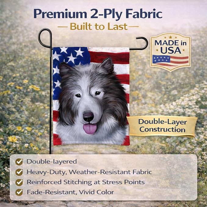 Caroline's Treasures CK6473GF Canadian Eskimo Dog American Flag Garden Flag Mailbox Flag Decorative Yard Flag Banner Outside Patio Artwork Yard Flower Beds, Garden Size, Multicolor