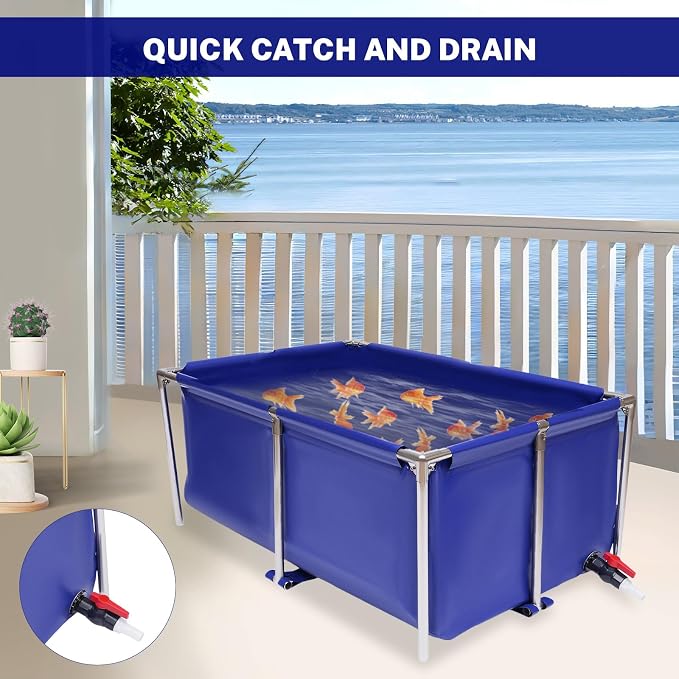 Canvas Fish Pond, Canvas Small Above Ground Pond, Foldable Water Storage Pond, Portable Koi Breeding Pond with Stainless Steel Tubes and Drain Valve, Large Aquaculture Pool, Koi Pond, Goldfish Tan
