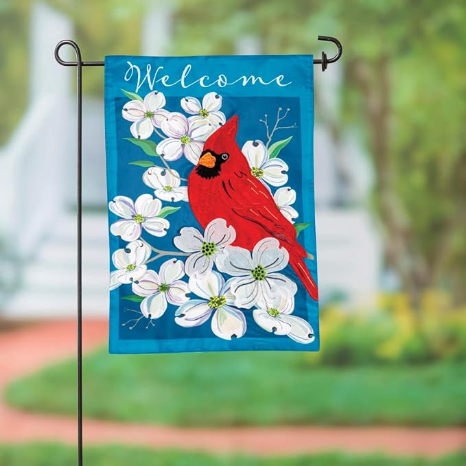 Evergreen Flag Spring Dogwood Cardinal Applique Garden 12x18 double sided | Small Garden Flags For Outside | Welcome Spring Flag Décor for Yards and Gardens