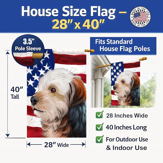 Caroline's Treasures CK6450CHF Bosnian Coarse-haired Hound American Flag House Flag Large Porch Sleeve Pole Decorative Outside Yard Banner Artwork Wall Hanging, Polyester, House Size, Multicolor