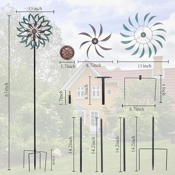 Stargarden Metal Wind Spinner,Two-Way Wind Sculptures,360 Degrees Kinetic Wind Spinners for Yard and Garden | 360 Degrees Kinetic Wind Spinners for Yard and Garden