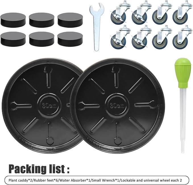 2 Pack 12.2 Inch Metal Plant Caddy With Lockable Wheels,Plant Stand Dolly for Heavy Planter,Wheeled Planter Saucer Tray,Rolling Plant Stand,Heavy-Duty Plant Caddy for Indoor and Outdoor(Black)