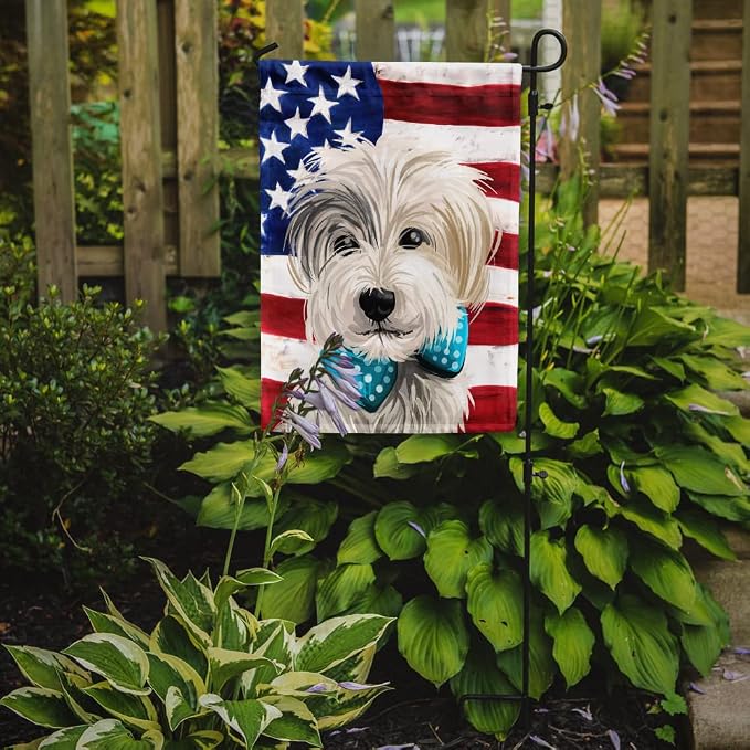 Caroline's Treasures CK6721GF Sporting Lucas Terrier American Flag Garden Flag Mailbox Flag Decorative Yard Flag Banner Outside Patio Artwork Yard Flower Beds, Garden Size, Multicolor