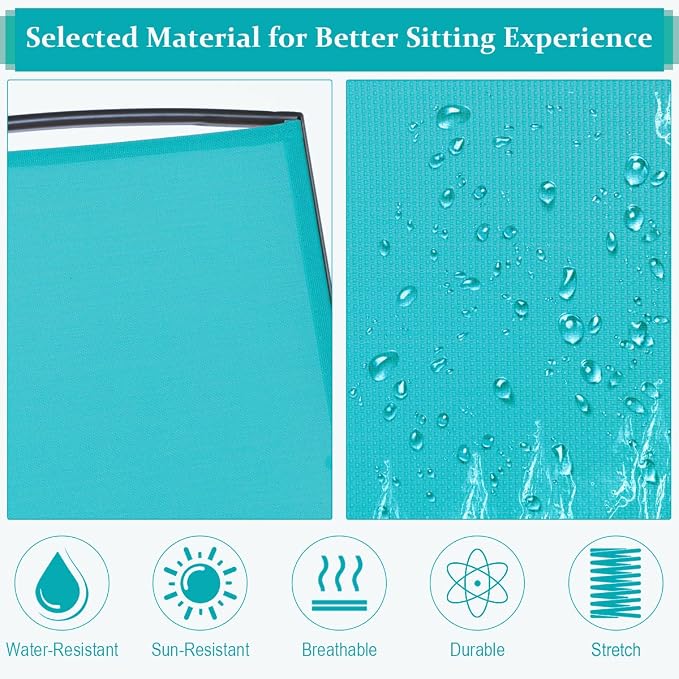 Giantex Patio Bench Glider Chair with Metal Frame, Center Tempered Glass Table, Outside Double Rocking Swing Loveseat for Porch, Garden, Poolside, Balcony, Lawn Rocker Outdoor Glider Bench(Turquoise)