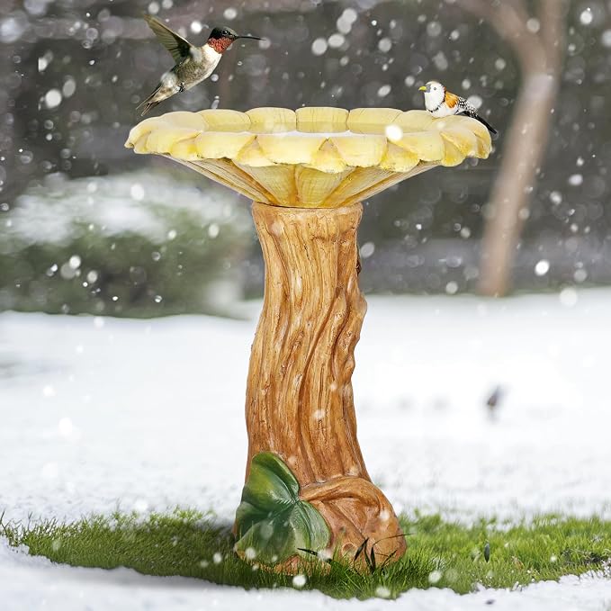SKYFIRE 24.4" Outdoor Bird Bath -Concrete Birdbaths & Supports with Sunflower Birdbath Bowl and Woodtone Pedestal for Garden, Patio, Lawn, Yard -19.6”Dia. X 24.4”H Garden Decor Statue Bird Baths