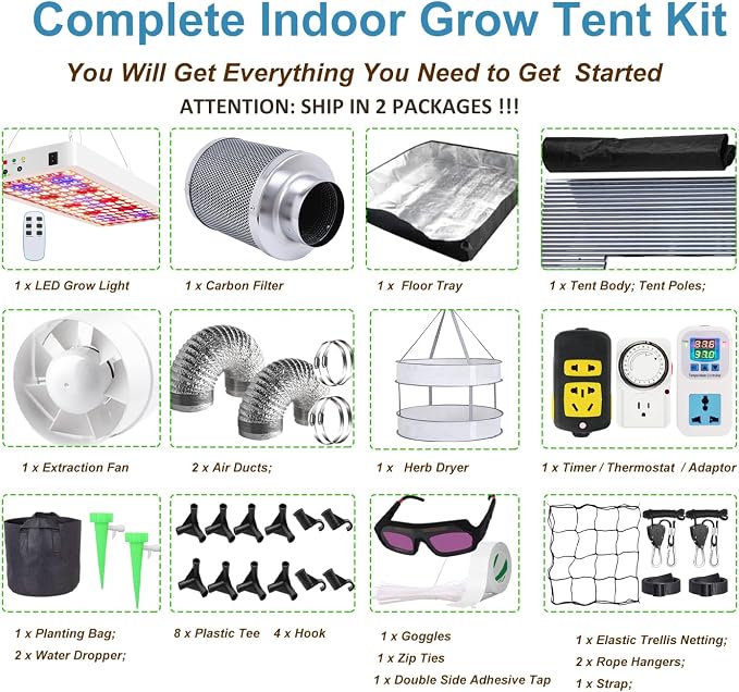 iMeshbean Grow Tent Kit, Complete 4 x4 ft High Reflective Mylar Indoor Plant Growing Tent with LED Grow Light, Carbon Filter, Ventilation Fan, Hydroponics Growing System + Accessories (4 x 4 x 6.9 FT)