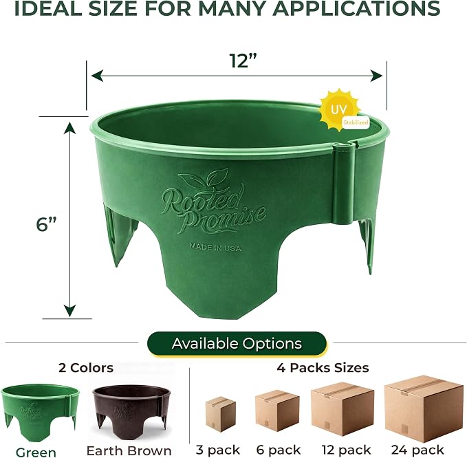 12 Inch Wrap-Around Adjustable Planting Grow Rings | 3 Pack | Green | Install Around Existing Plants | Square Foot Gardening | Trimmer Protection and Mulch Barrier | Heavy Duty | Made in USA