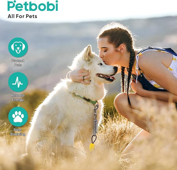 Petbobi Dog Tie-Out Cable and Stake - 30ft Heavy Duty Cable with Spring, No Tangle, 16in Ground Stake, Ideal for Outdoor Yard, Camping, Suitable for Small Medium Large Dogs Up to 120 lbs, Black