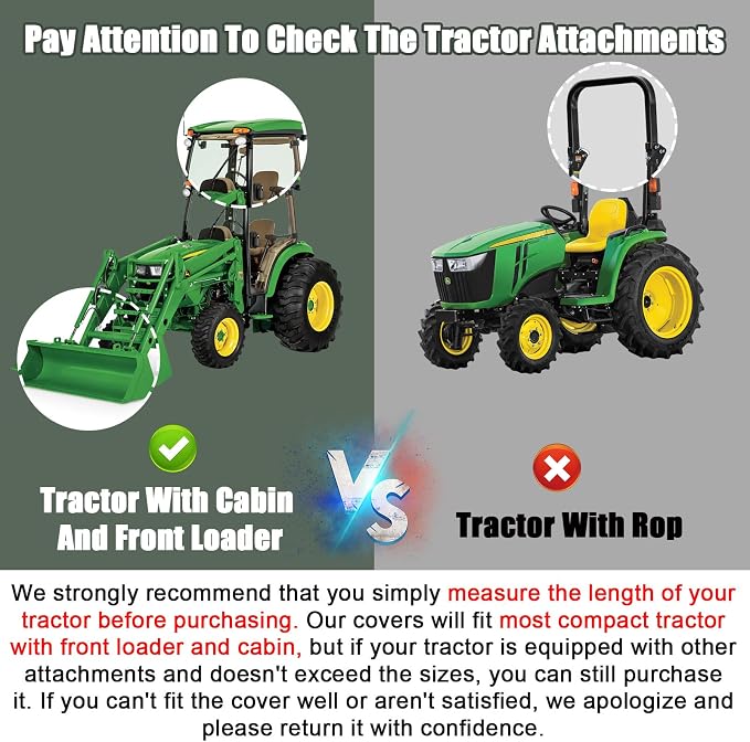 Waterproof Tractors Cover Fit Most Campact Tractor with Cabin and Front Loader, 600D Oxford Cloth Tractors Cover for Snow Rain Dust Protection, 150 L x 75 W x 110 H in