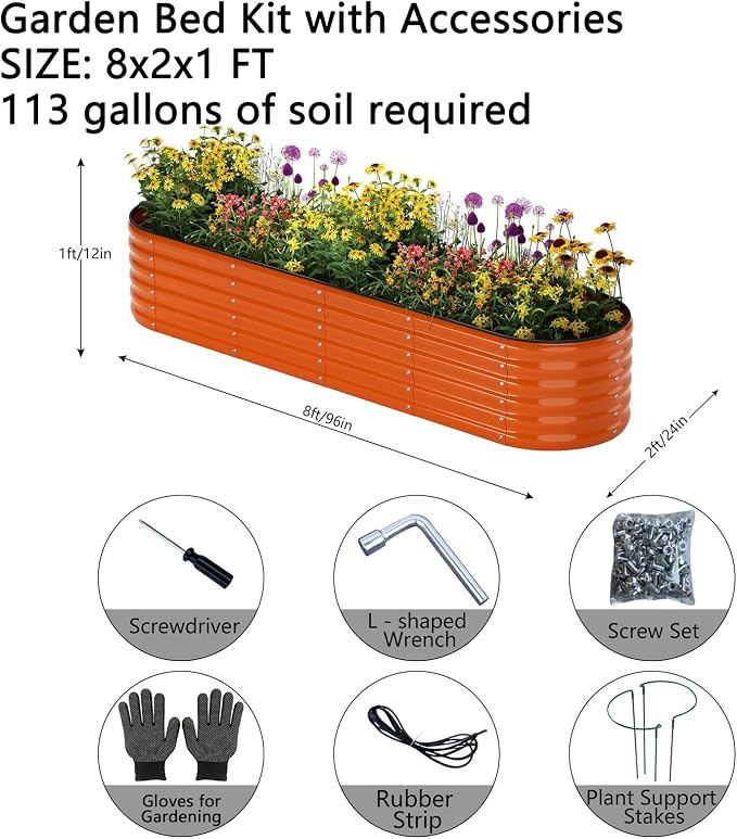 ZFHgarden Galvanized Metal Planter Raised Garden Bed Kit for Gardening Outdoor，8x2x1ft Planter Grow Garden Box Raised Flower Bed，Long Vegetable Clearance Herb Raised Garden Beds for Gardening