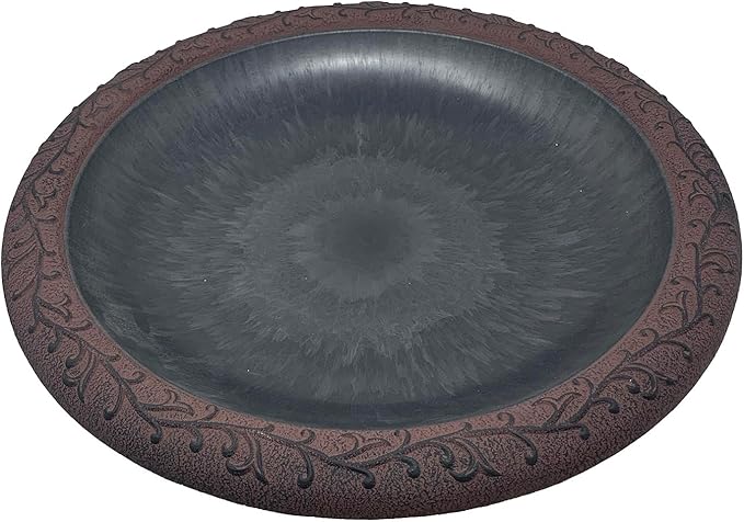 BIRDS AND BEYOND Bird Bath, Bowl Only - 19" Slate/Wine Fiber Clay Bird Bath Bowl, Lightweight 5lbs.