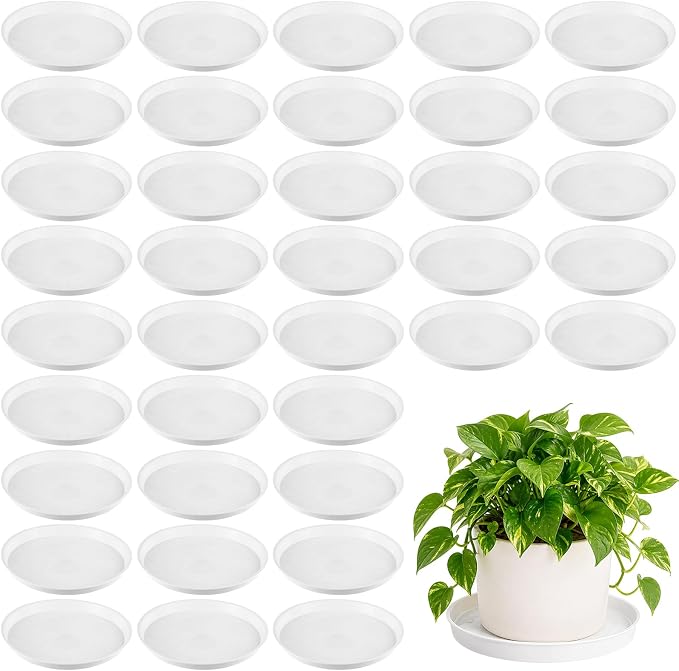 50 Packs 6 Inch Plastic Plant Saucers for Indoor Outdoor, Plant Water Catcher Tray for Pots, Bulk Flower Pot Saucers, Drip Trays for Potted Plants, Round Plates to Catch Water, White