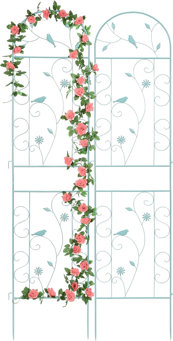 Metal Garden Trellis for Climbing Plants, 2 Pack 86.5" x 19.7" Green Plant Trellis Outdoor, Clematis Rrellis Outdoor, Arched Decoration Suitable for lawns, Gard, Green