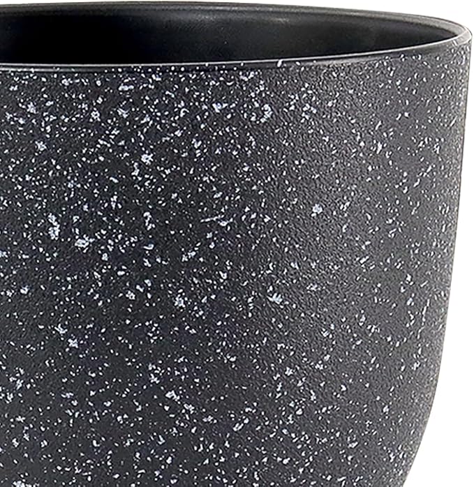 WSMKSZ 9/8/7.5 inch Plant Pots, Set of 3 Modern Decorative Plastic Planters with Drainage Holes and Saucer for Garden House Plants, Flower Pots for Indoor Outdoor Plants, Speckled Black