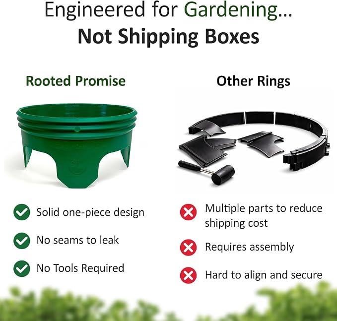 7 inch Solid Planting Grow Rings | 6 Pack Green | One-Piece Design for Deep Root Watering Veggies, Herbs & Flowers | Mulch & Soil Barrier | Deter Slugs and Cutworms | Heavy Duty | Made in USA