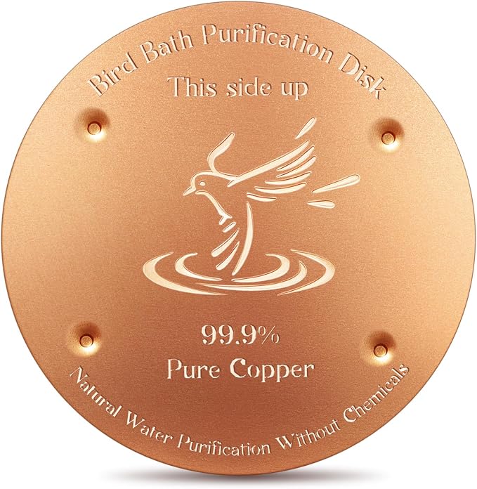 MorningRo 1 Pcs 4'' Bird Bath Copper Disk, 0.8mm Thick Reinforced 99.99% Pure Copper Disc birdbath Purification Disc, with 4 Point Support for Outdoor Birdbaths Bowls Cleaner